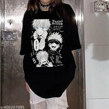 Korean anime t-shirt, oversized, women's style, black background