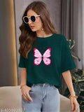 Large round neck printed green top for women