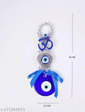 Blue glass Feng Shui Evil Eye OM design amulet for protection, luck, and blessing. Handcrafted with turquoise-hued beads symbolizing strength and good fortune