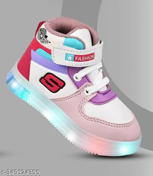 Colorful, lighted up sneakers with red and blue accents