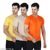 Men's solid polyester t-shirts, short sleeves, available in S, M, L, XL, XXL - Indian made apparel