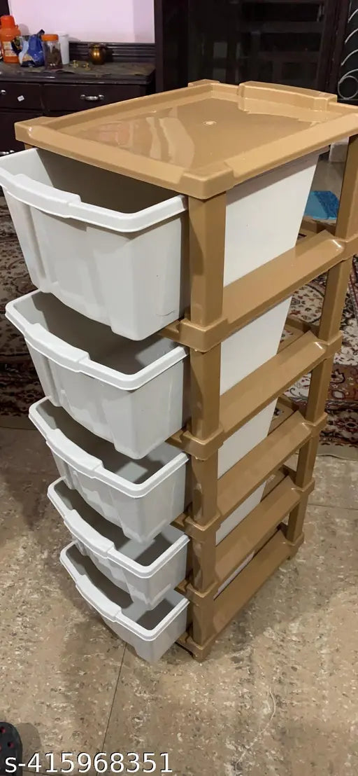White plastic 5-compartment drawer organizer