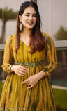 Women's Georgette Printed Long-Sleeve Gown, India, vibrant design, luxurious fabric for special occasions