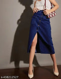 Denim wrap skirt with side pockets, knee length