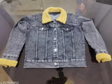 Black denim jacket with faux fur collar