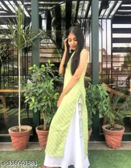 Green striped cotton kurti by Mm Leherya - Hand wash, sleeveless design, various sizes available