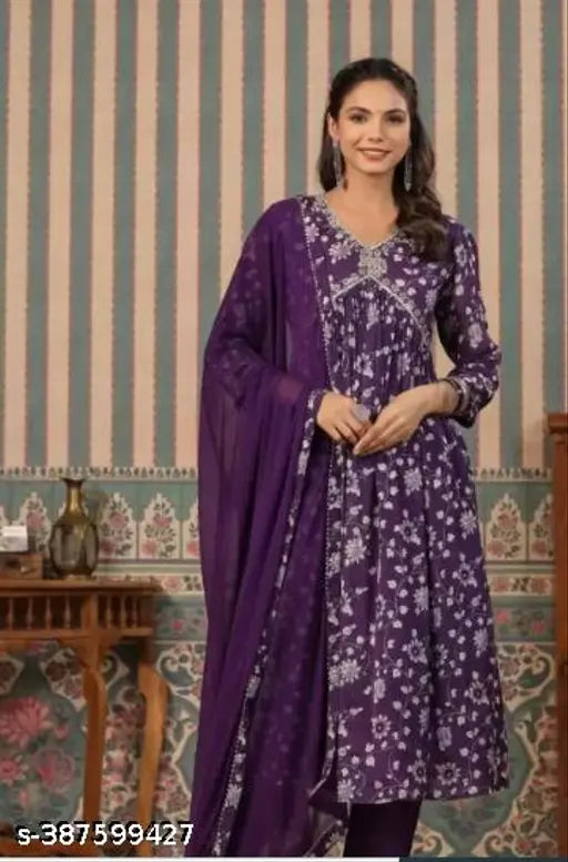 Purple and silver embroidered dupatta set