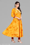 Long yellow anarkali dress with orange dori border, full ghera style