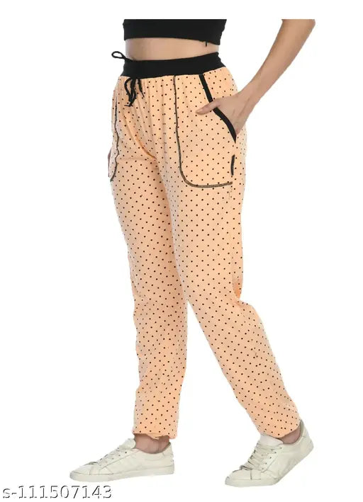 Womens printed cotton track pants, pack of 2