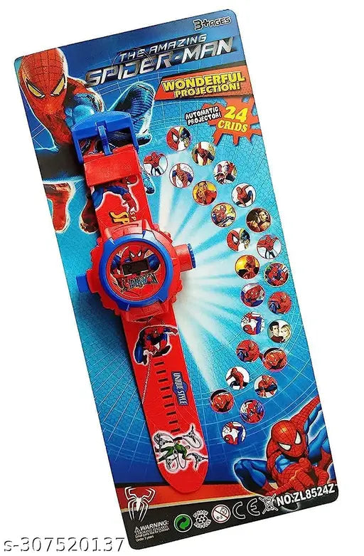 Spider-Man digital watch with multiple images, projector functionality, rubber strap, suitable as a gift for boys and girls