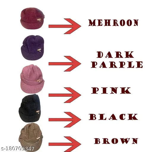 Wool winter hats for men and women in maroon, featuring fur lining, available in various colors such as maroon, pink, black, and purple