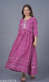 Pink cotton anarkali kameez with round neck and 34 sleeves