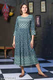 Blue rayon long sleeved kameez for women, with traditional pallu and embroidered border