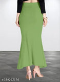 Light green Lycra shapewear saree pack - slimming and comfortable undergarment for smooth abdomen, thighs, and back, featuring drawstring, elastic, side slit, and anti-chafe thigh band. Made in India with 90% Lycra and 10% Spandex. S size: waist 28 inches, length 38 inches, hip 36 inches