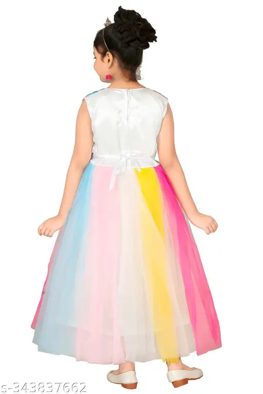 Stylish net high low gown, silver or light green, inspired by celebrity looks, corsage, perfect fit for parties & weddings. KCM Fashion kids wear, size 2-3 years