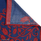 Mosaic navy and red printed cotton flat sheet, ethnic motifs, adult-sized double queen bed linen, 2 pillow covers included, summer season, 100% cotton origin: India (90x108 inches)