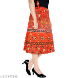 Orange and white patterned cotton wraparound skirt