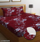 Cotton double fitted bedsheet with floral pattern & 2 large pillow covers, ideal for adult use on 8-inch mattresses (Duhan hub)