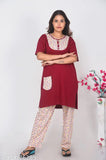 Hosiery long night suit, printed net hosiery pyjamas with short sleeves for men, Indian-made nightwear on hangar