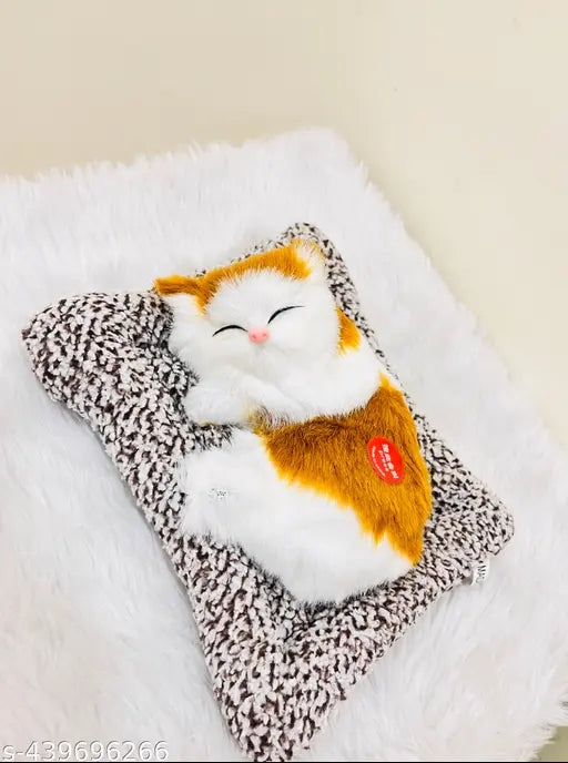 Soft plush sleeping cat musical sound button, imported Indian dashboard decor for car & home interiors
