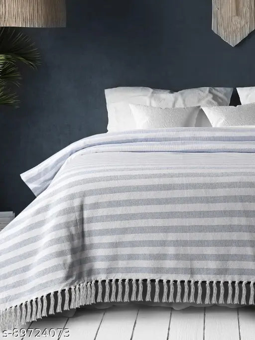 Soft cotton check throw blanket for sofa bed, blue