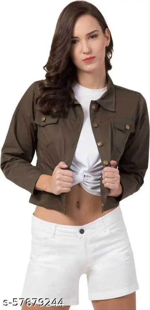 Army green denim jacket, solid pattern, long sleeves, eco-friendly and anti-wrinkle fabric from 69 Fashion Street