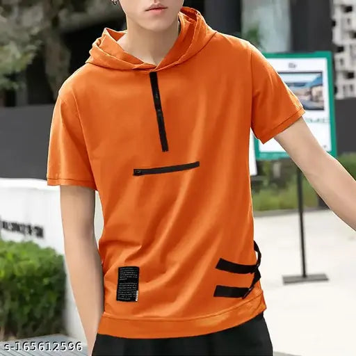 Orange cotton abstract hoodie T-shirt for men, lightweight, breathable, softens with every wear, high-quality design, India origin