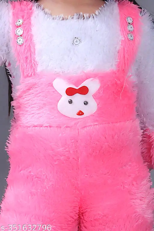 Pink Wool Winter Dress for Kids, Self-design Net Pattern, Size 1