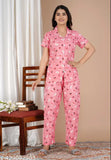 Printed rayon nightsuit women's set with short sleeves, India origin