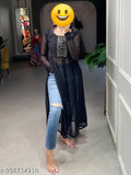 Georgette Naira Embroidered Long Sleeve Kurti, solid combo in traditional Indian style, S-XXXL sizes available