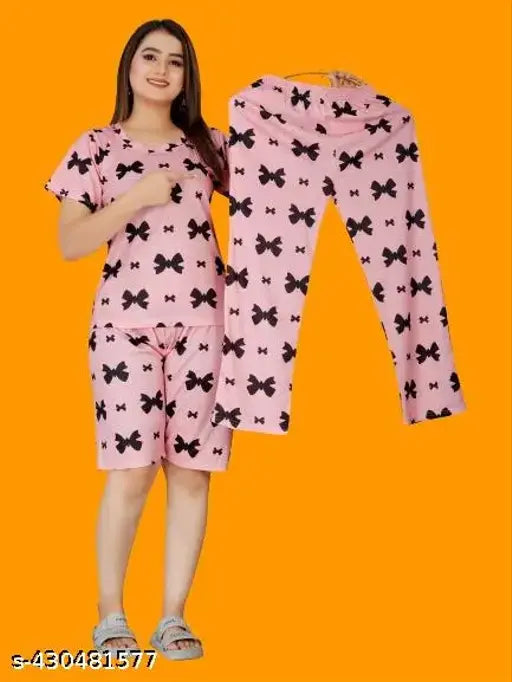 Printed polycotton pyjama set night suit, high-comfort loose fit for women, made in India