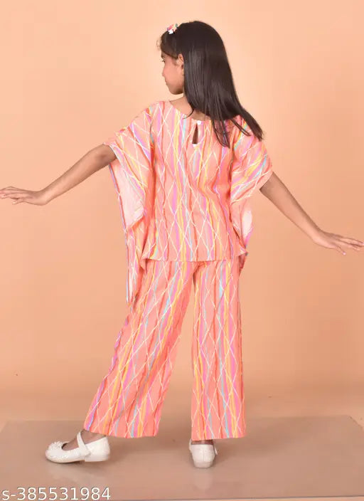 Cotton printed coord set for girls, 3-4 years or 5-6 years, straight top with short sleeves, Indian origin