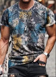 New Design cotton blend t-shirt, short sleeves, printed net pattern, men's size M (38" chest, 28" length), India-made