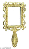 Gold-plated square traditional metal mirror, Indian handcrafted artifact, 6cm x 12cm x 18cm