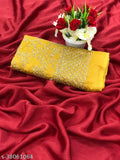 Rich Chinon chiffon saree with embroidered net blouse, Indian bridal wear on mannequin
