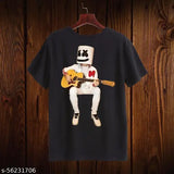 Black and white cotton marshmallow print t-shirt, short sleeves, standard fit, round neck