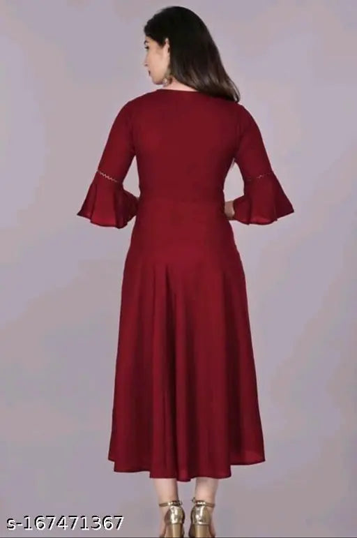Rayon long-sleeve solid combo Jivika Fabulous Anarkali dress, Indian traditional fashion