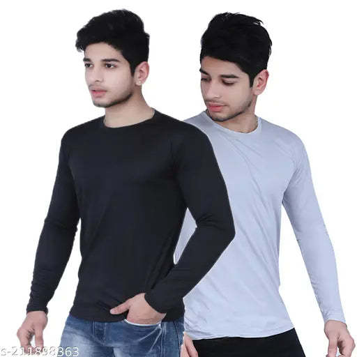 Nylon long-sleeve solid men's t-shirt combo pack (M, L, XL), soft and comfortable, made in India
