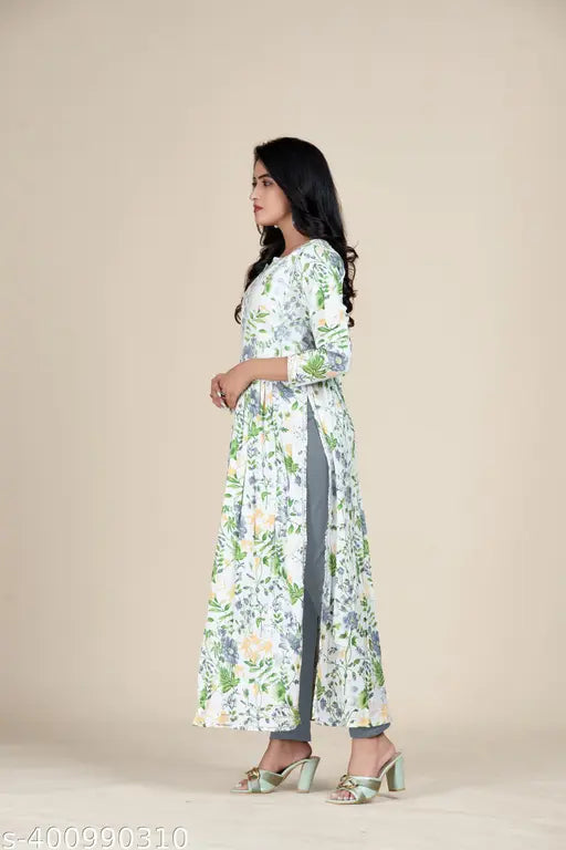 Long cotton naira cut kameez with gota lace details, 3/4 length sleeves, front zipper closure, casual style
