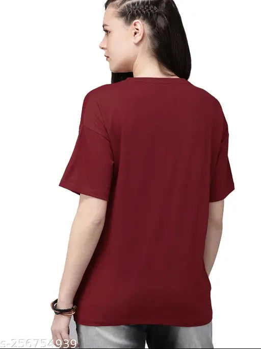 Red oversized cotton blend half sleeve women's T-shirt