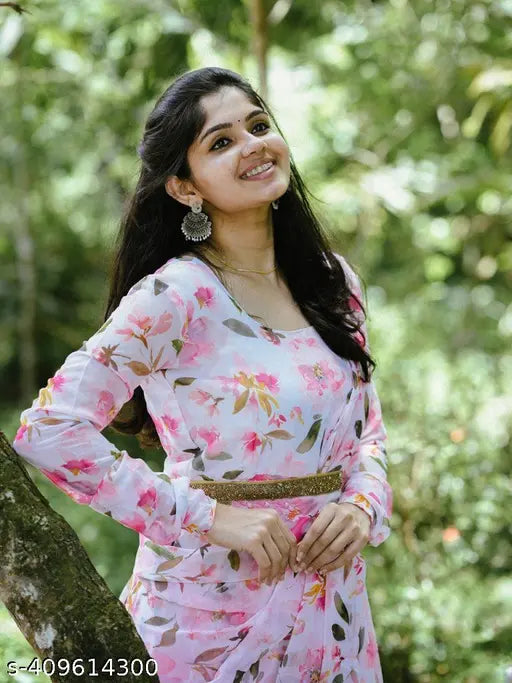 Georgette printed long knee western dress for girls, stylish size S-XXL origin India