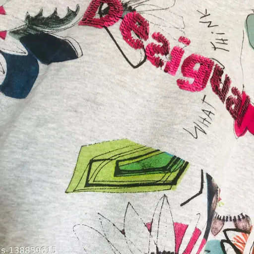 Premium cotton sweatshirt, printed design, little girls' fashion, all-over embellished, size 2-3 years