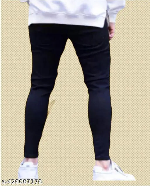 Designer LATEST black denim slim fit jeans with placement print, India