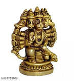 Golden brass idol of Lord Hanuman, statue with five faces, two weapons, and divine attire