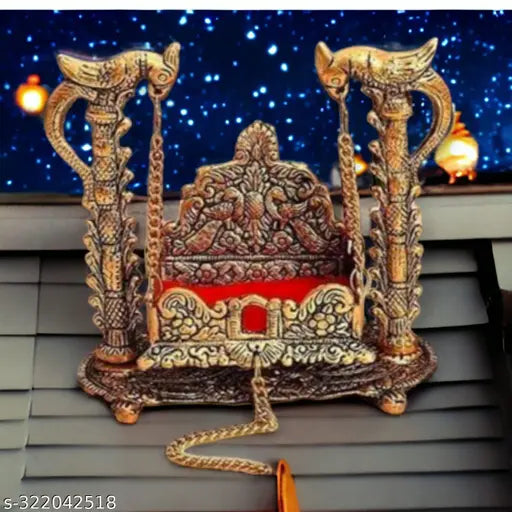 Metal Krishna Parrot Jhula Laddu Gopal Home-Office Decoration, Indian crafted metal swing for Janmashtami festivals