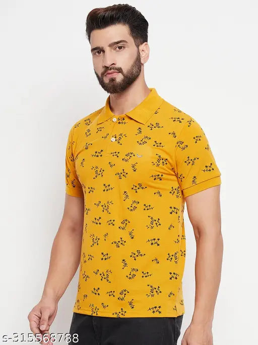 Indian-made men's cotton blend polo t-shirt with printed design, short sleeves, XL and XXL sizes available