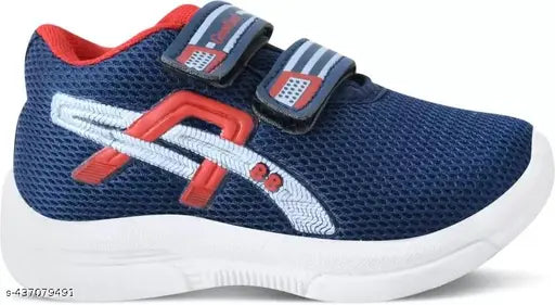 Blue and red Velcro kid sneakers, unisex design, mesh material for comfort