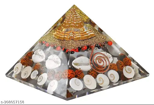 Large crystal Shree Yantra Gomti Chakra Orgonite Pyramid, Indian handicraft for home Feng Shui & spiritual practices