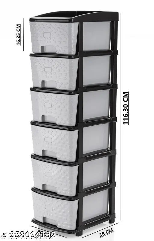 Gray storage drawer organizer system with multiple compartments for toys, books, clothes, and shoes.