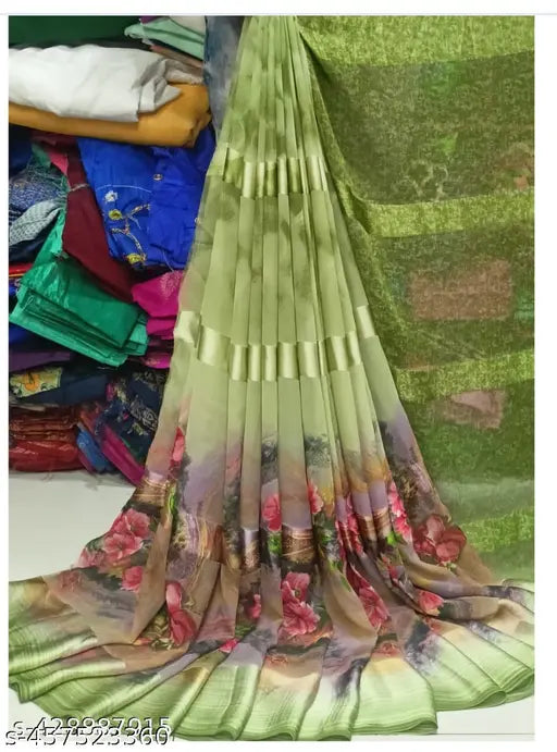 Georgette printed party saree, free size, soft fabric for festivals or events